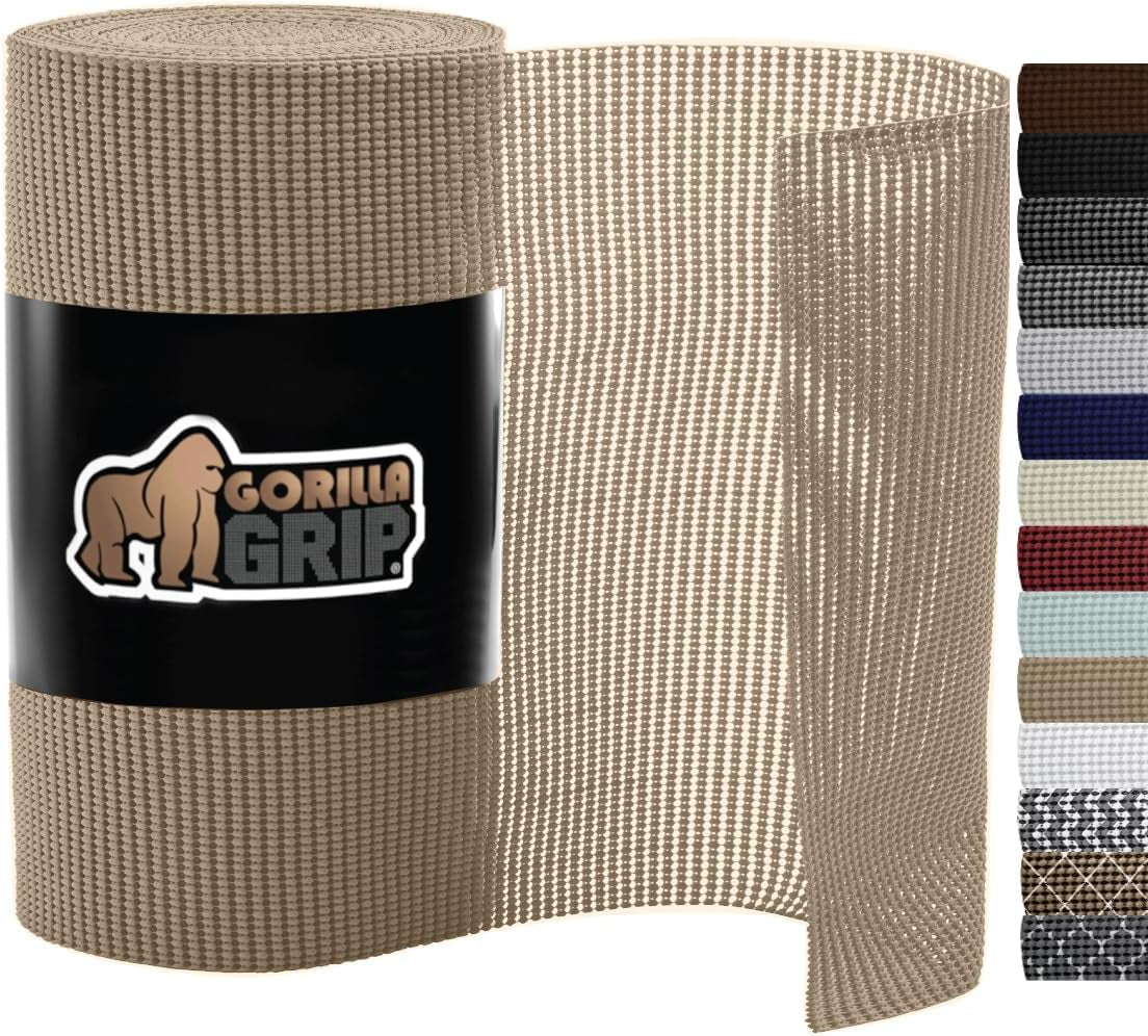 Drawer Shelf and Cabinet Liner, Thick Strong Grip, Non-Adhesive Liners Protect Kitchen Cabinets and Cupboard, Bathroom Drawers, Easy Install, Breathable Mat, 12" X20', Beige