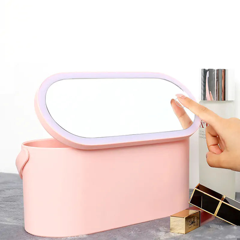 Makeup Organizer Box with Built-in LED Light Mirror