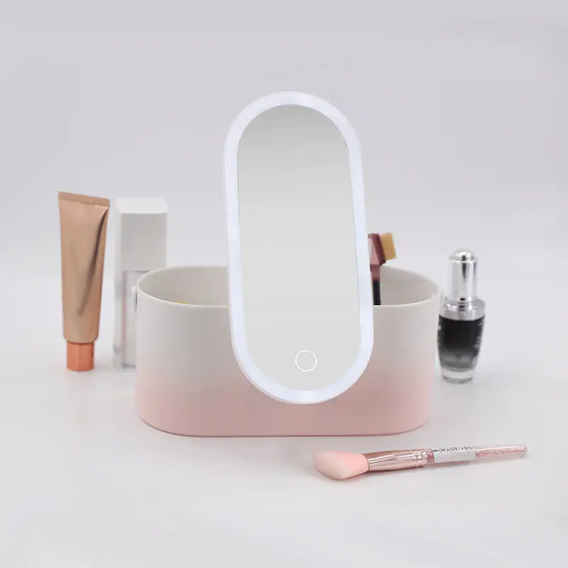 Makeup Organizer Box with Built-in LED Light Mirror