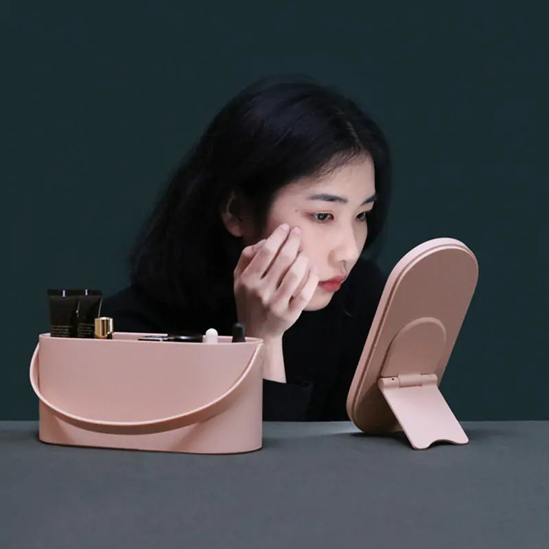 Makeup Organizer Box with Built-in LED Light Mirror